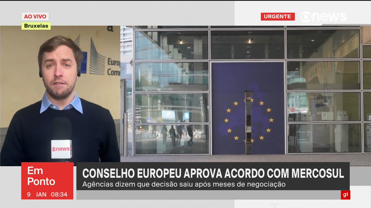 URGENTE: Países da União Europeia aprovam acordo com o Mercosul, dizem agências. ➡️ Assista à #GloboNews: #GloboNewsEmPonto