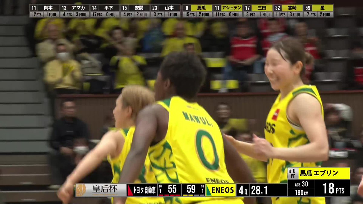 クラッチタイムは同級生コンビ🌻 宮崎早織のパスから馬瓜エブリンの3Pシュート!! 宮崎 早織 Evelyn Mawuli 馬瓜エブリン ENEOSサンフラワーズ🌻ENEOS Sunflowers【公式】 📡バスケットLIVEで生配信中 #皇后杯バスケ #バスケで日本を元気に