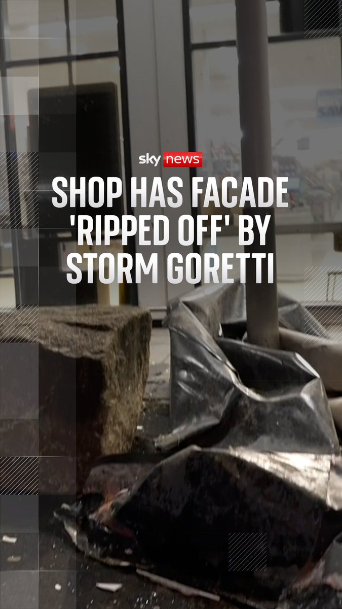 The facade of the William Hill bookies in Newquay had its facade ripped off as high winds swept through the area. Sky News correspondent Stephen Murphy is in Newquay reporting on the damage in the aftermath of Storm Goretti.