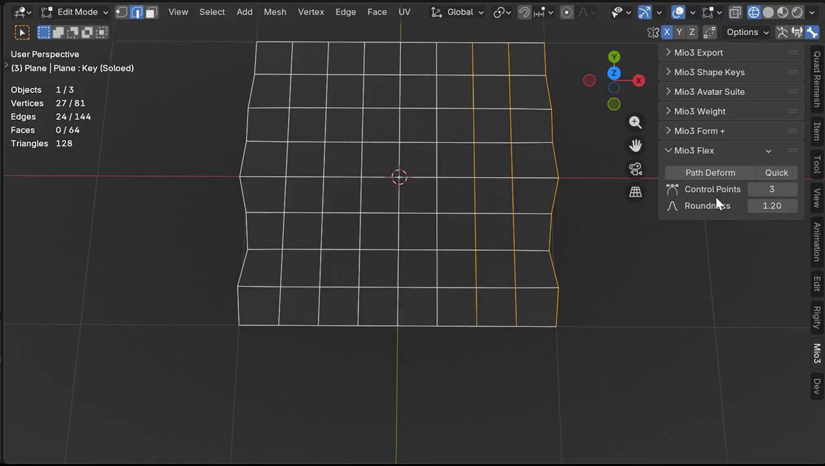 .mio released a new free Blender tool, Mio3 Flex, which reshapes edge loops into smooth curves along a controllable path. Download:
