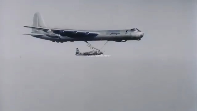 The FICON (Fighter Conveyor) was a USAF program conducted in the 1950s to test the feasibility of a B-36 bomber carrying an F-84 parasite jet in its bomb bay. The plan was for the fighter to be released near target to deliver a tactical nuclear bomb and return to mothership.👀