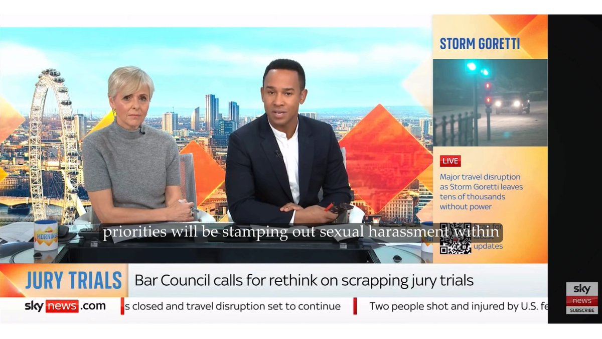Our new Chair Kirsty Brimelow KC was on Sky News this morning discussing the government's plan to curb the right to a jury trial as well as bullying, harassment and sexual harassment at the Bar. Kirsty set out why we fundamentally oppose the plans to restrict the right to jury trial, including the fact that there is no evidence it will reduce the Crown Court backlog. The Chair also discussed Baroness Harriet Harman KC's independent review into bullying, harassment and sexual harassment and how she plans to take forward the 36 recommendations to 'stamp out' these inappropriate behaviours and shift the jeopardy from the victim to the perpetrator. Follow the links below to find out more about our work in these areas⬇️ Credit: Sky News