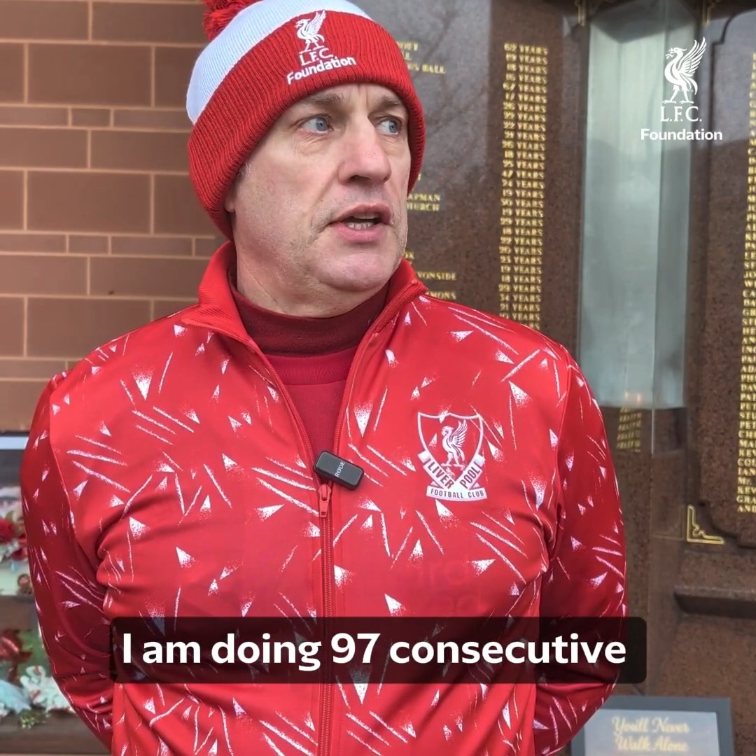 Meet Gary 🙌 Avid LFC supporter Gary is completing 97 consecutive 5k walks/runs every day in the lead up to the 37th anniversary of the Hillsborough disaster to raise money for the LFC Foundation and Hillsborough Survivors Support Alliance 🤝 Chris Kirkland joined the first 5k walk to begin the challenge from 97 Avenue earlier today! You can support this fantastic challenge via the JustGiving link, YNWA ❤️