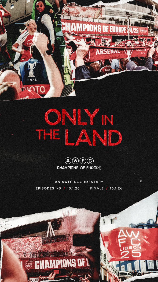 ✨ ONLY IN THE LAND ✨ An official AWFC Documentary following our historic UEFA Women’s Champions League campaign - from London to Lisbon 🏆 All episodes land next week 🗓️