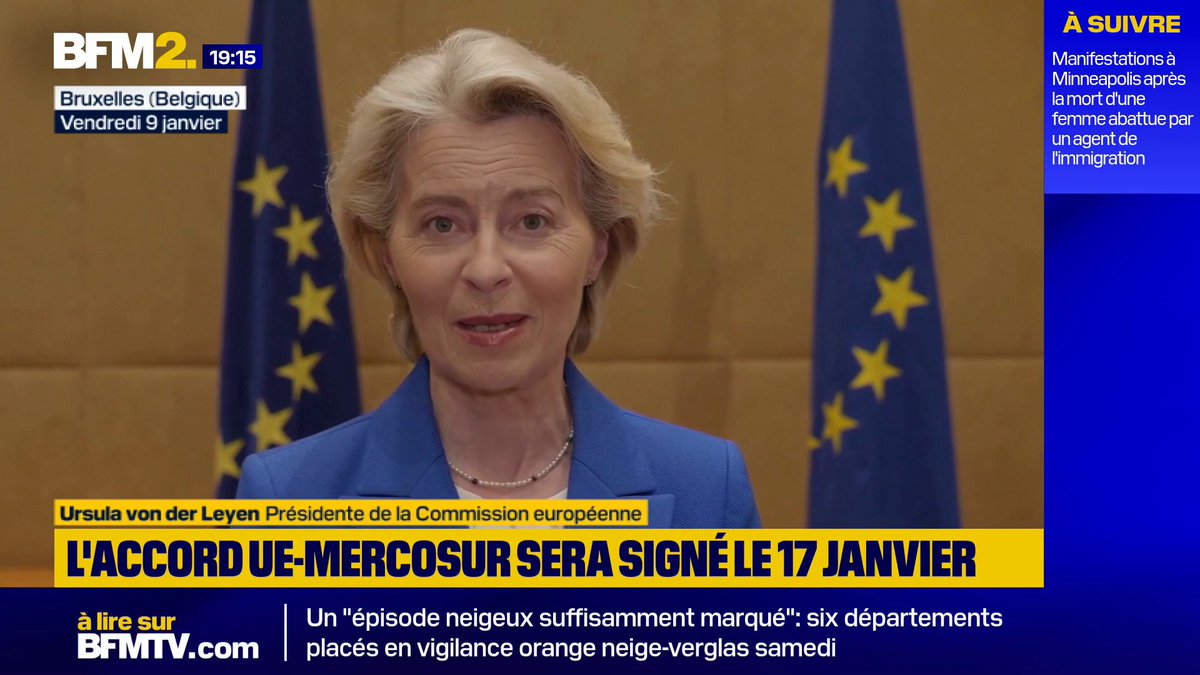 💬"Nous créons la plus grande zone de libre-échange au monde" Ursula von der Leyen se félicite de la validation de l'accord sur le Mercosur par les Vingt-Sept contre l'avis de la France #BFM2