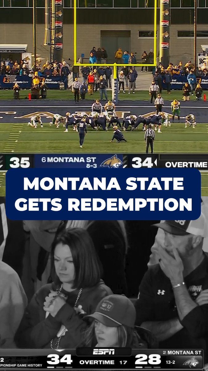 One of the greatest arcs known to mankind... THE REDEMPTION ARC 🏆 After some heartbreakers in past playoffs, The arc of redemption shined down on the Montana State Football and gave them the OT Kick heard around the world! 🤯🏆 #FCSChampionship