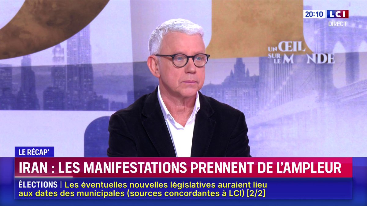 ▶️ Iran 🗣️ Le soulèvement "commence à être très différent de ceux qui ont eu lieu depuis le début de la révolution islamique", analyse Bruno Tertrais qui n'y voit pas néanmoins pour l'instant "de signe de fracturation du système". 📺 Un Œil sur le Monde avec Margot Haddad