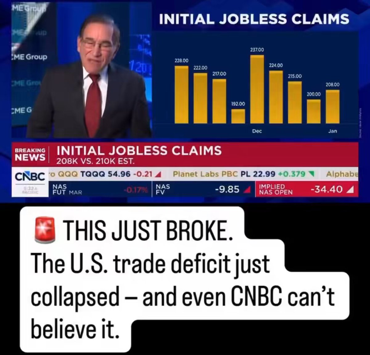 U.S Trade deficit just collapsed! CNBC is hysterically impressed! “We haven't been this low in a very long time. I don't even have records going back that far"! Trump's trade strategy and Scott Bessent's economic approach were mocked for years … the NUMBERS are historic!👇🏻