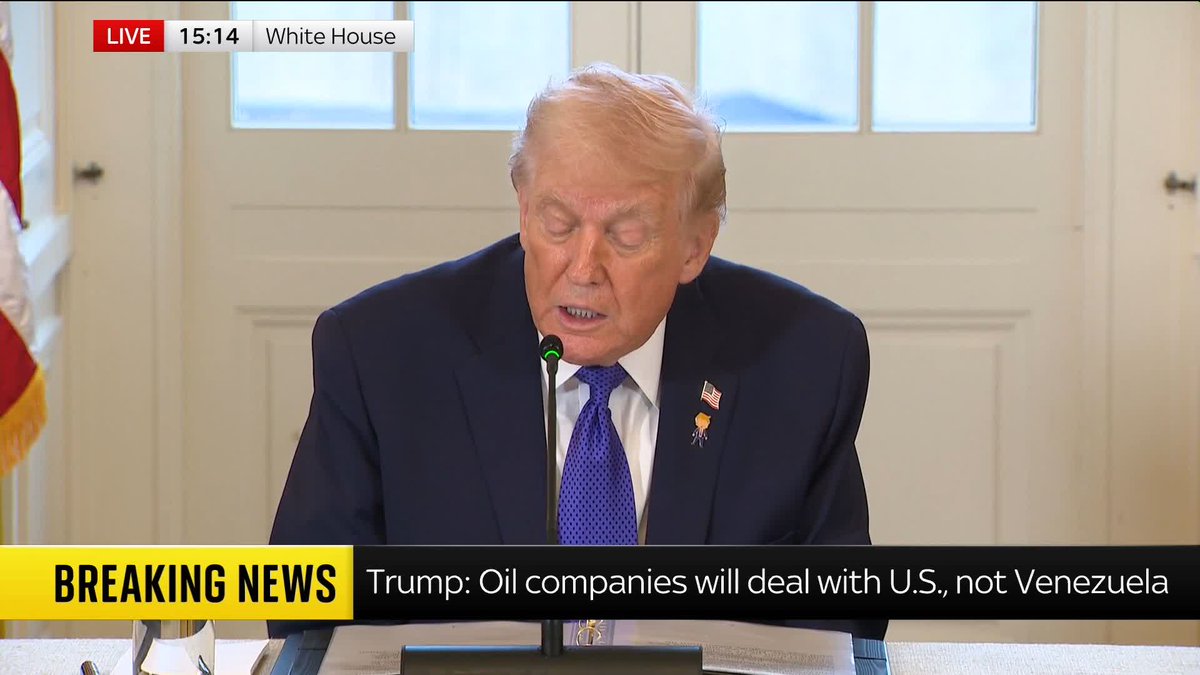 "They took our oil industry." Trump claims Venezuela has agreed that the U.S. can "immediately" begin refining and selling up to 50 million barrels of Venezuelan crude oil, "which will continue indefinitely". 📺 Sky 501 and YouTube