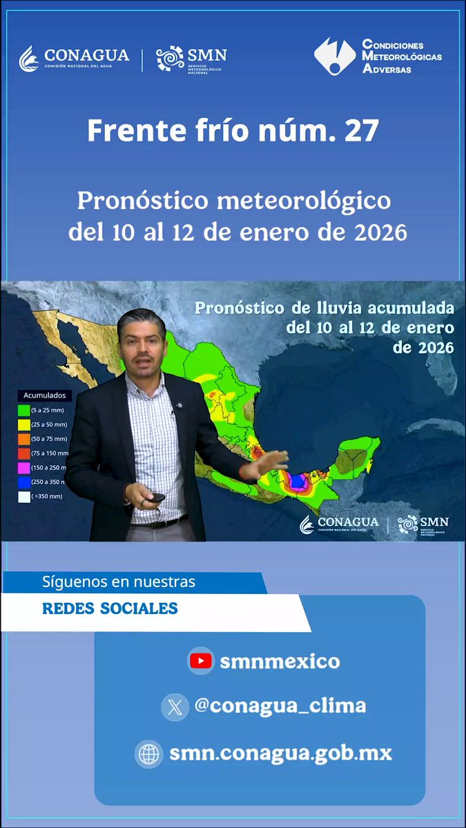 ⚠️A partir de hoy, tendremos 3 días de #Lluvias en diferentes estados del país, generadas por el paso del #FrenteFrío número 27 en territorio nacional. Si quieres ver el aviso completo ingresa a