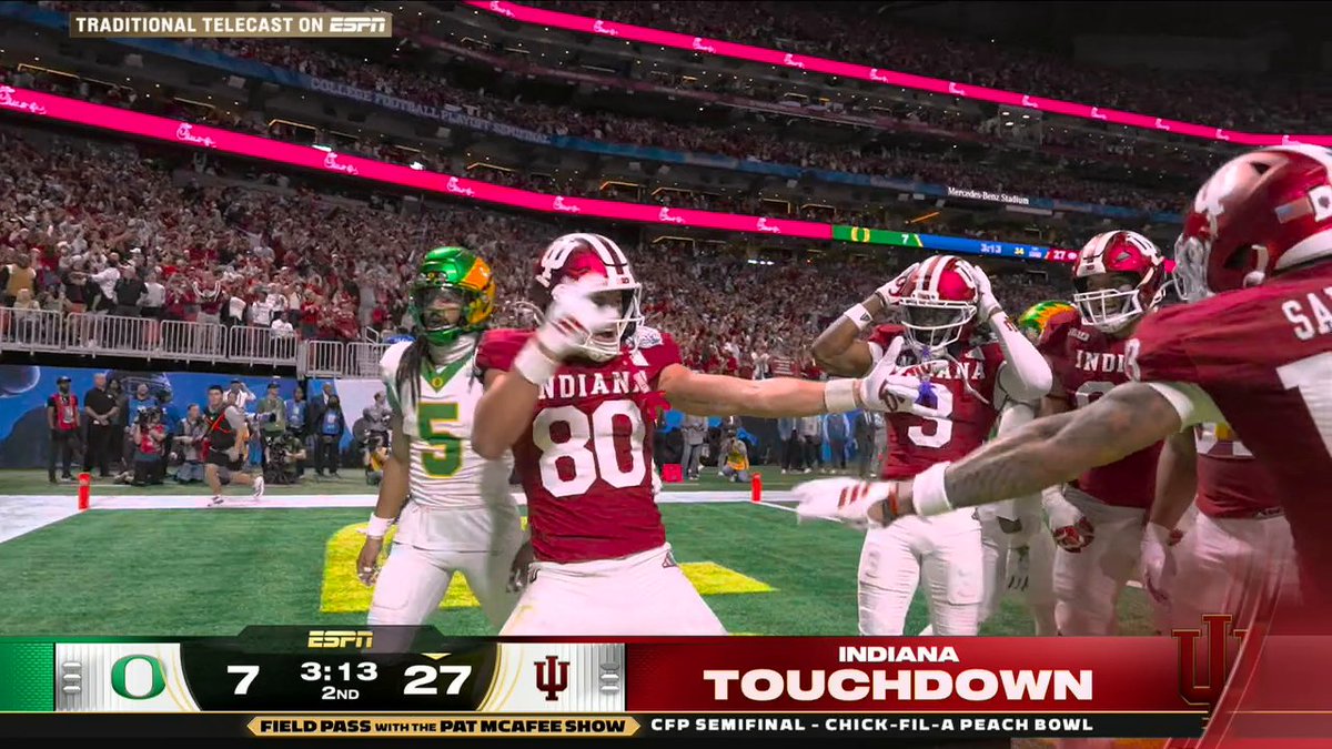 Wait for the Indiana celly 😮‍💨 Watch the Pat McAfee crew react to Oregon-Indiana on ESPN2 and the ESPN App ➡️