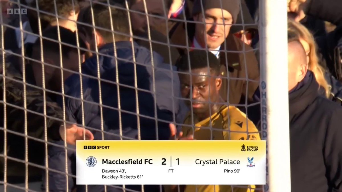 Crystal Palace captain Marc Guehi speaks to the travelling fans after his side suffered one of the biggest FA Cup shocks in the competition's history 🗣️