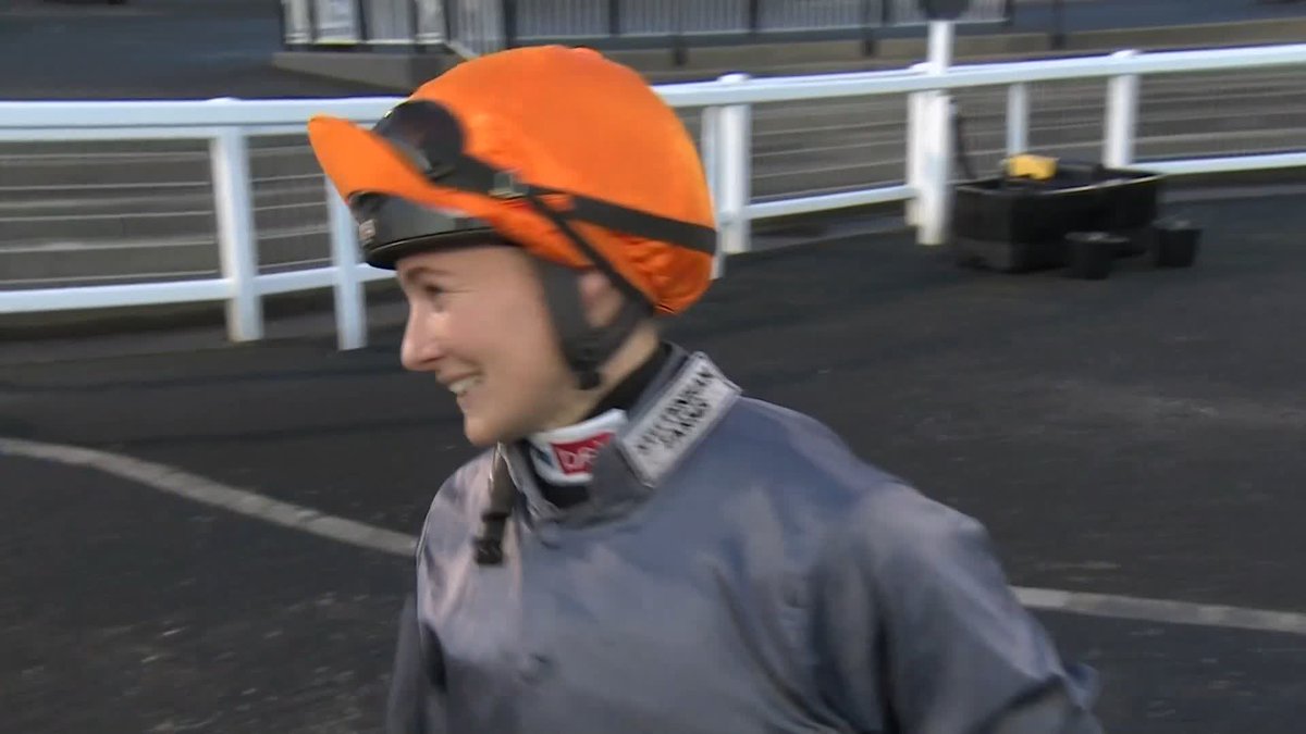 "He's still loving it, isn't he?" A beaming Joanna Mason chats to Callum Helliwell after Eligible's Newcastle Racecourse win...