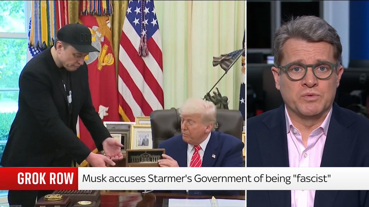 Elon Musk has accused the UK government of being "fascist" amid a growing row over deepfake sexual images produced by X's Artificial Intelligence tool Grok. Nick Martin reports ⬇️ Read more 🔗 📺 Sky 501, Virgin 602, Freeview 233 and YouTube