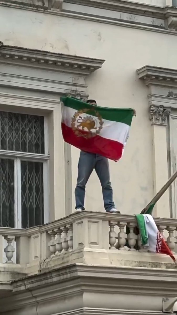 The flag atop the Iranian embassy in London has been replaced with the pre-regime version of the lion and sun. The people have had enough.