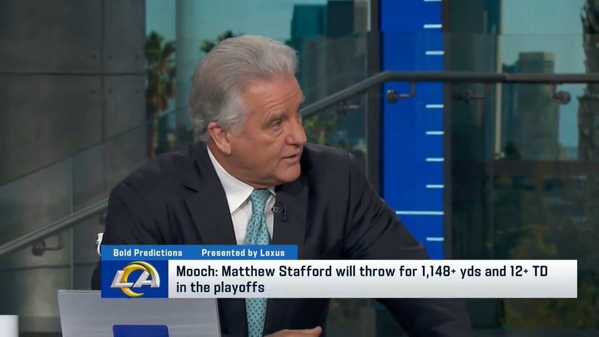 Steve Mariucci predicts that Los Angeles Rams QB Matthew Stafford will throw for 1,148 yards and 12+ TDs during this postseason 👀