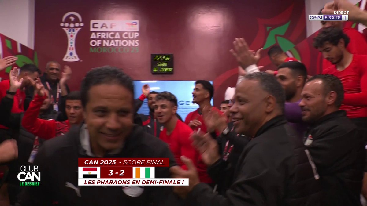 LA FÊTE NE S’ARRÊTE PLUS DANS LE VESTIAIRE ÉGYPTIEN APRÈS LA QUALIFICATION. 😁🇪🇬🕺 #CAN2025 🎥 beIN SPORTS