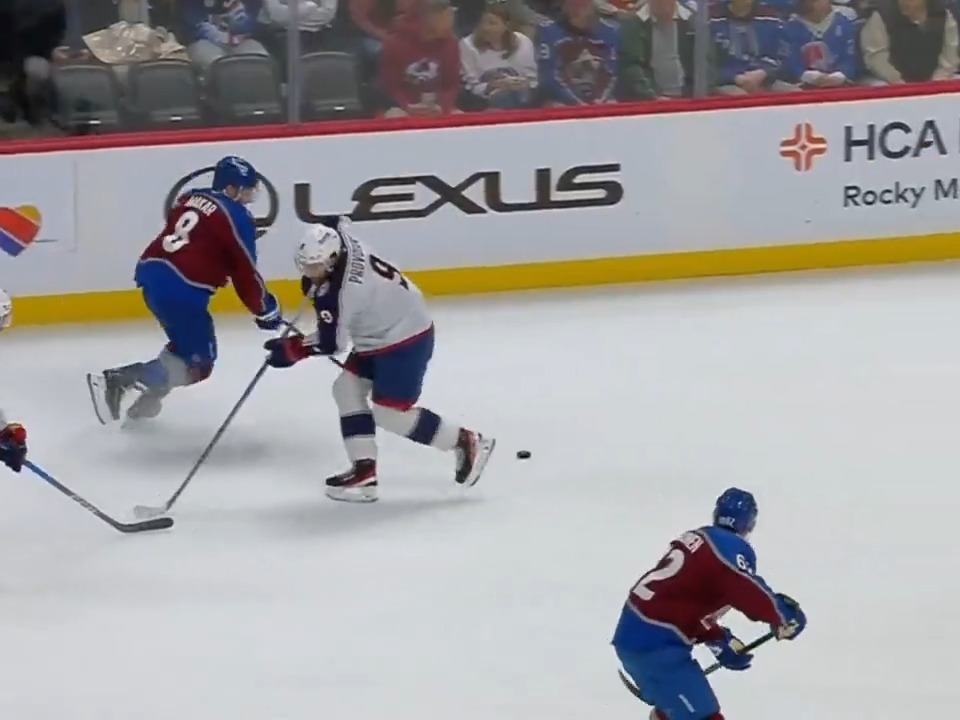 Cale Makar dangle and backhand saucer pass.