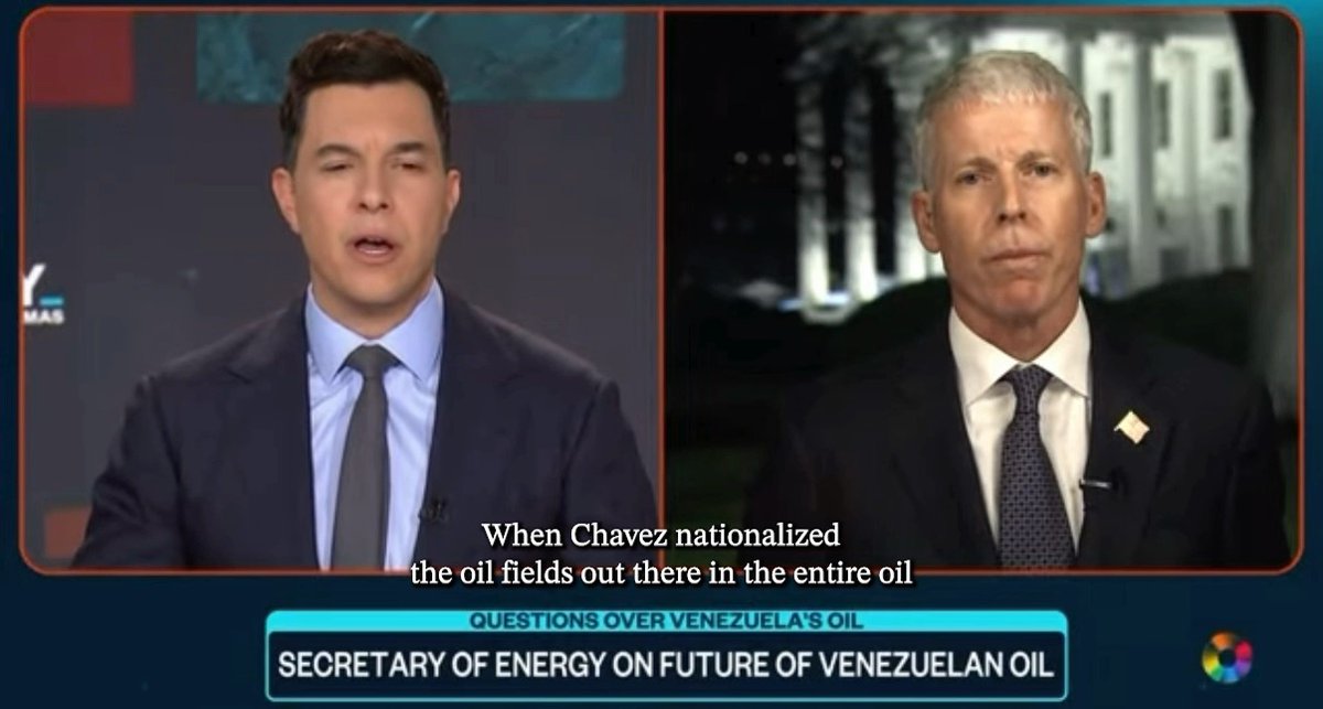 El secretario Wright sobre la deuda que Venezuela tiene con las empresas estadounidenses: "La única manera de que se paguen esas deudas es que el país se recupere... Esa es la agenda del presidente Trump. La paz y la prosperidad en Venezuela permitirán que las empresas estadounidenses recuperen su dinero."