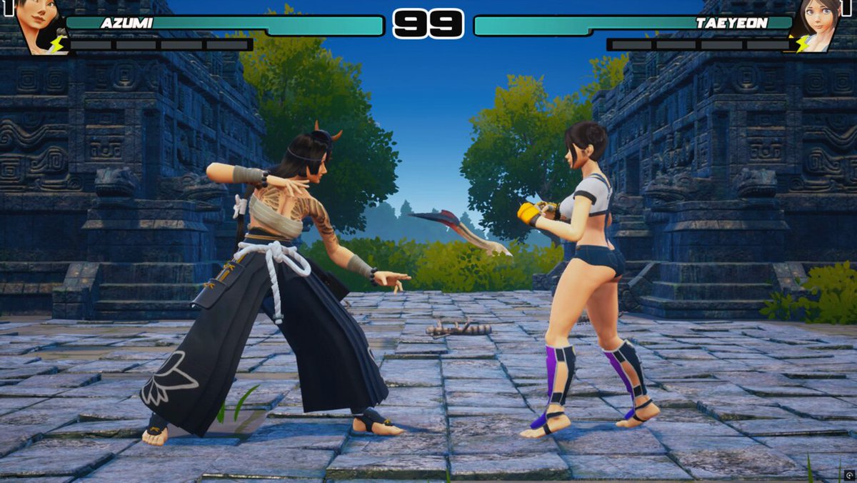 Changed the Sundirection to bring out subtle highlights of characters and stages. Despite Azumi having less than half her movelist, she's still hella fun to play.👍🕹️ #gamedevs #indiedeveloper #gamedevelopment #solodev #IndieGameDev #furiaroyale #gamedevs #screenshotsaturday