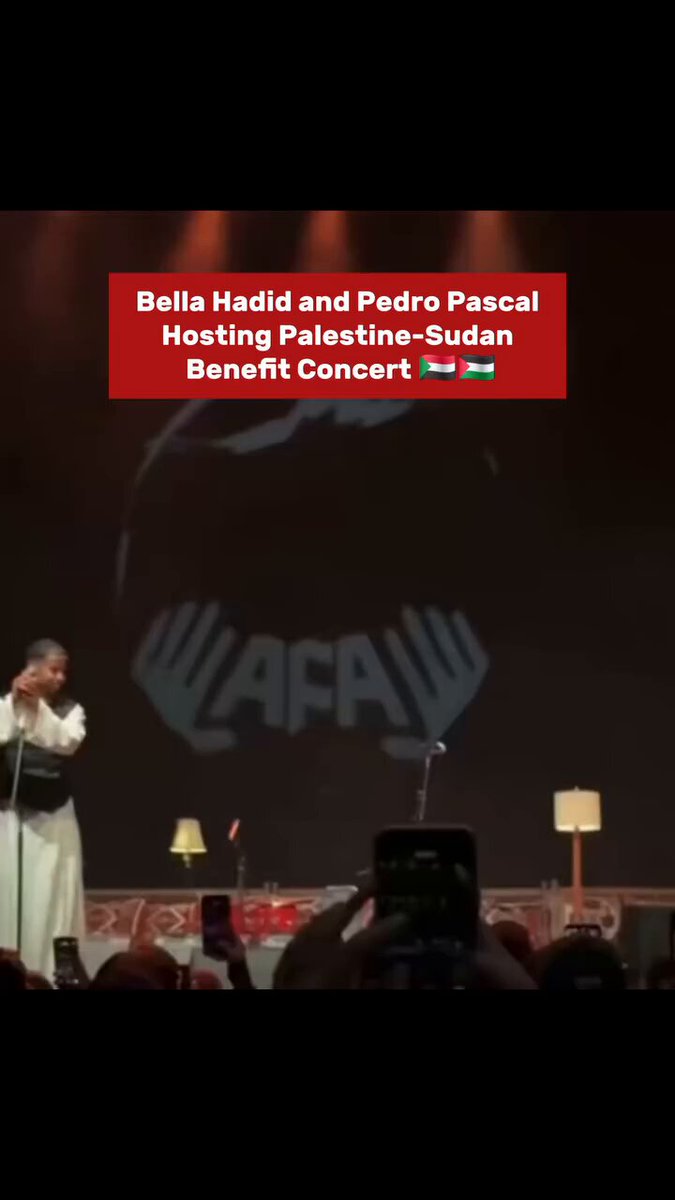 Bella Hadid and Pedro Pascal hosting charity program "Artists For Aid" for Palestine and Sudan, using their platform to center real human suffering