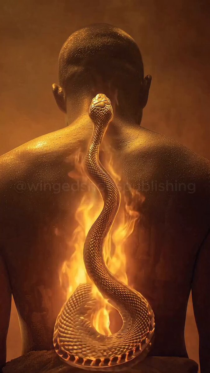 KUNDALINI is not a belief system or a metaphor-it is a living intelligence embedded within the human nervous system and consciousness. It rests dormant at the base of the spine, coiled within the sacrum as a latent evolutionary current. Ancient traditions named it serpent fire, holy spirit, or dragon power not poetically, but descriptively, because it moves with intention, memory, and precision. When dormant, it governs instinct, survival, and biological life. When awakened, it rises through the spinal column via the central channel, activating the chakras and saturating the body and brain with a higher current of Light, intelligence, and vibration. This is consciousness remembering itself through the body. The purpose of Kundalini is human evolution. It is the internal mechanism through which awareness upgrades itself beyond survival-based perception into multidimensional consciousness. As the energy ascends, it restructures the nervous system, brain, endocrine glands, and aura, expanding perception beyond the five senses. Reality shifts from being experienced as solid and external to vibrational and interactive. Intuition sharpens, inner vision activates, and awareness becomes increasingly present and non-linear. This force does not awaken according to curiosity or desire, but in accordance with inner readiness, alignment, and karmic timing. Kundalini awakening is not sudden enlightenment but a prolonged transformation that unfolds over years, sometimes decades. The rising fire dismantles the ego systematically, exposing unresolved trauma, fear, emotional imprints, and false identities stored within the chakras and nervous system. The psyche is tested. The body becomes the crucible. This purification phase can be destabilizing if misunderstood, because Kundalini amplifies everything it encounters. Its function is alchemical-to burn away fragmentation and refine the human vessel until it can sustain truth without dictartin. ~ wingedshoespublishing ✨🙌🏾💫