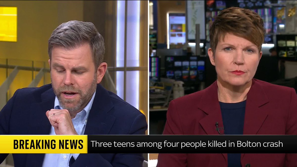 BREAKING: Three teenagers are thought to be among four killed in a crash between a car and a taxi in Greater Manchester this morning. Police say five others are currently being treated in hospital. Sky's emma birchley reports. 📺 Sky 501, Virgin 602