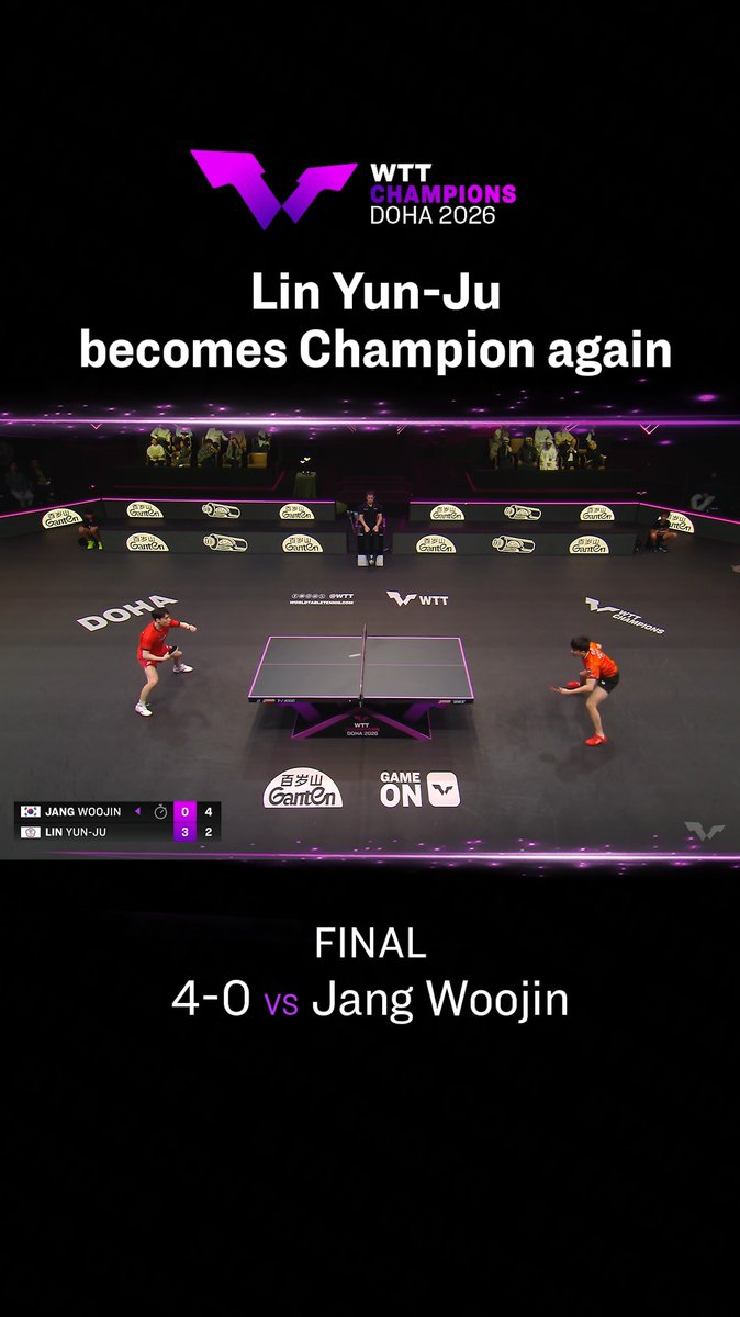 Here's how Lin Yun-Ju scored his clean 4-0 win against an on-fire Jang Woojin to clinch his second-ever #WTTChampions title tonight 👏 #WTTDoha #TableTennis