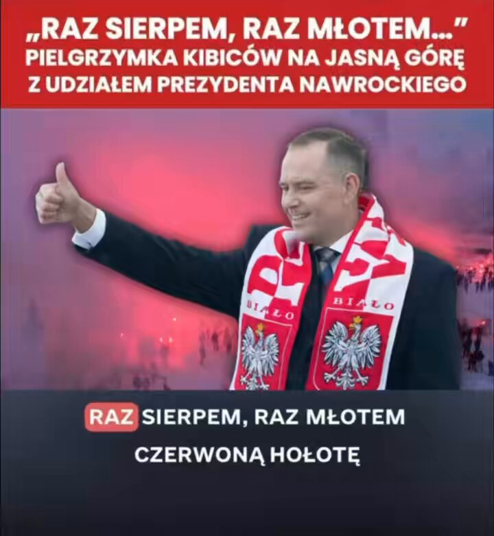 ⚠️ „Raz sierpem, raz młotem czerwoną hołotę”, „Donald matole, Twój rząd obalą kibole” ❗️ Takie okrzyki padły nie na wiecu politycznym, nie na stadionie, ale na… PIELGRZYMCE 😳 Co więcej - na wydarzeniu był prezydent Nawrocki 👀 Sacrum czy polityczna demonstracja? 🤔