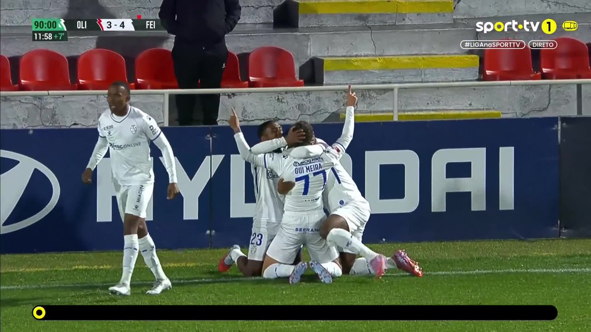 1': Oliveirense 0-1 Feirense 40': Oliveirense 1-1 Feirense 45+5': Oliveirense 2-1 Feirense 46': Feirense com um expulso 57': Oliveirense 2-2 Feirense 82': Oliveirense 3-2 Feirense 90+3': Oliveirense 3-3 Feirense 90+10': Oliveirense 3-4 Feirense DE LOUCOS!