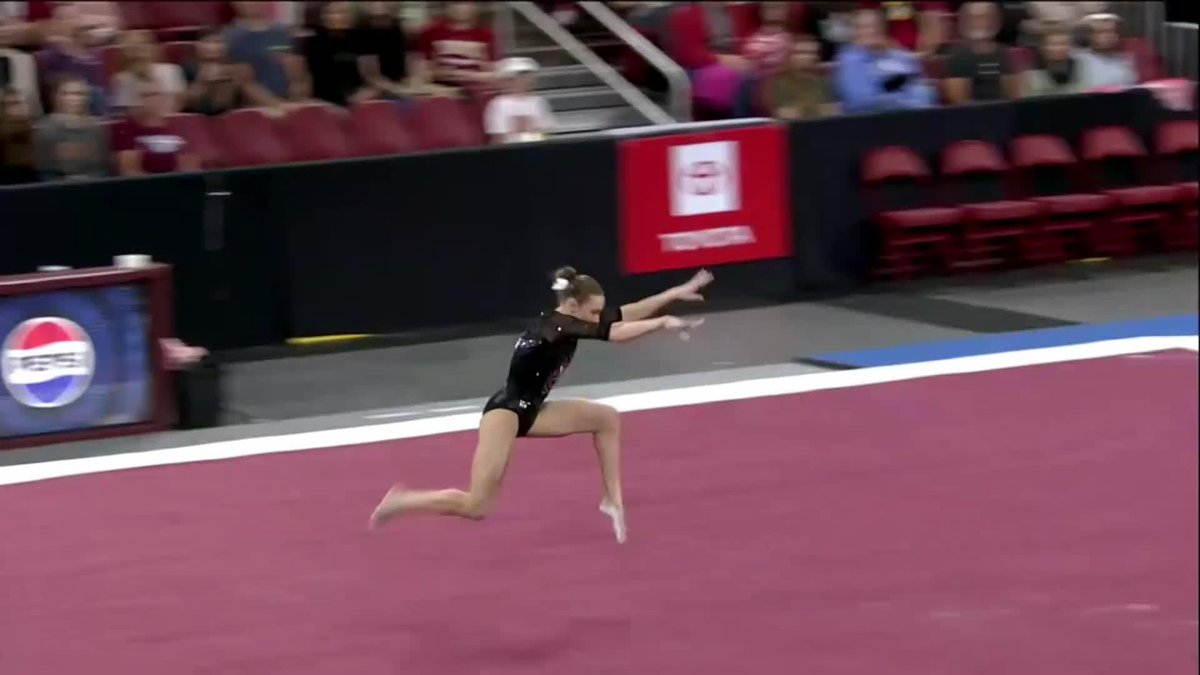 Welcome to the NCAA, Ana! She posts a 9.875 with beautiful tumbling! 📺: MidCo Sports Plus #OneMindForUs | #GoStanford