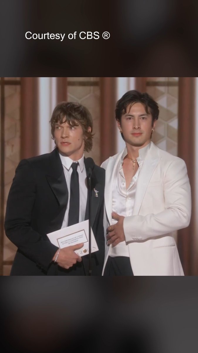 #HeatedRivalry stars Connor Storrie and Hudson Williams take the stage and present at this year's #GoldenGlobes.