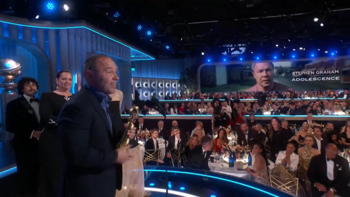 The incredible Stephen Graham of Adolescence accepts the award for Best Male Actor – Television – Limited Series, Anthology Series or Television Motion Picture! ⭐️ #GoldenGlobes