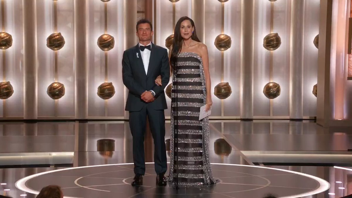 Minnie Driver and Orlando Bloom take the stage to present the award for Best Non-English Language Motion Picture! Six stories from six different countries, spanning four continents. 🌎 #GoldenGlobes