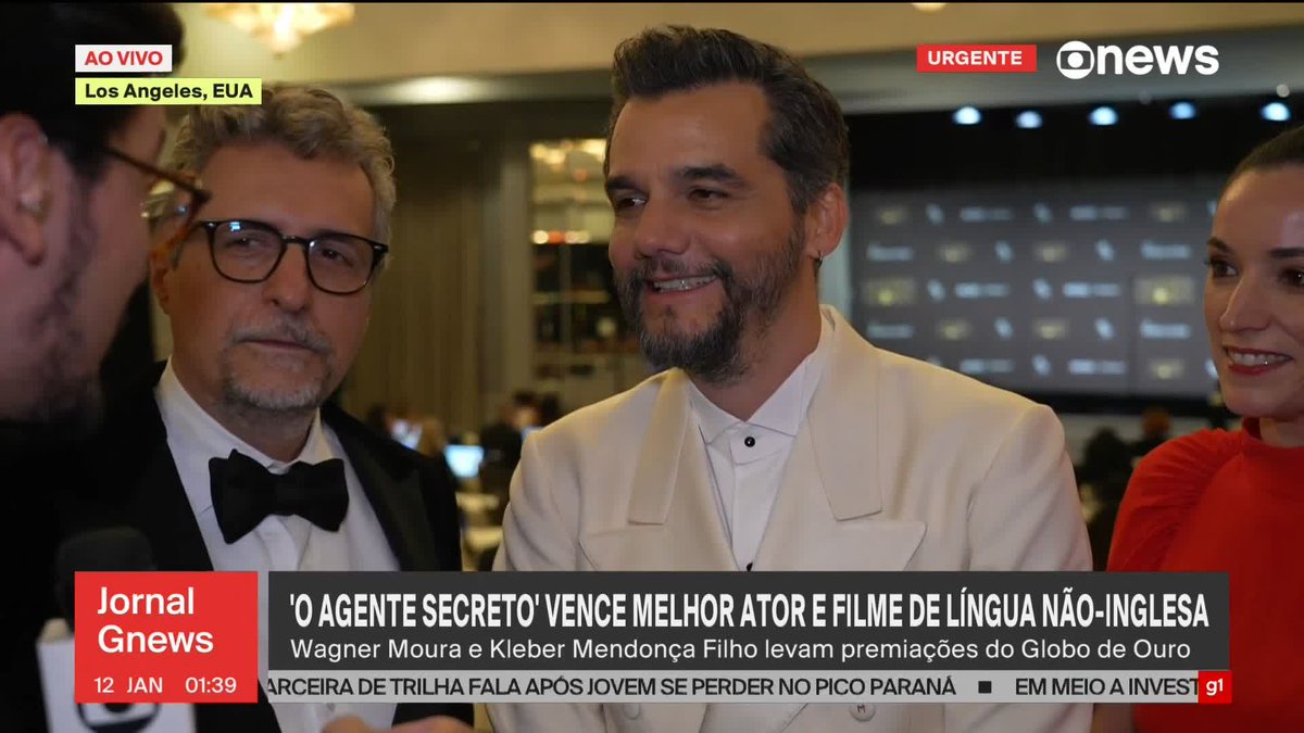 "É uma emoção arretada", diz Wagner Moura sobre vitórias de "O Agente Secreto" no Globo de Ouro. ➡️ Assista à #GloboNews: #JornalGloboNews #GlobonoGlobodeOuro