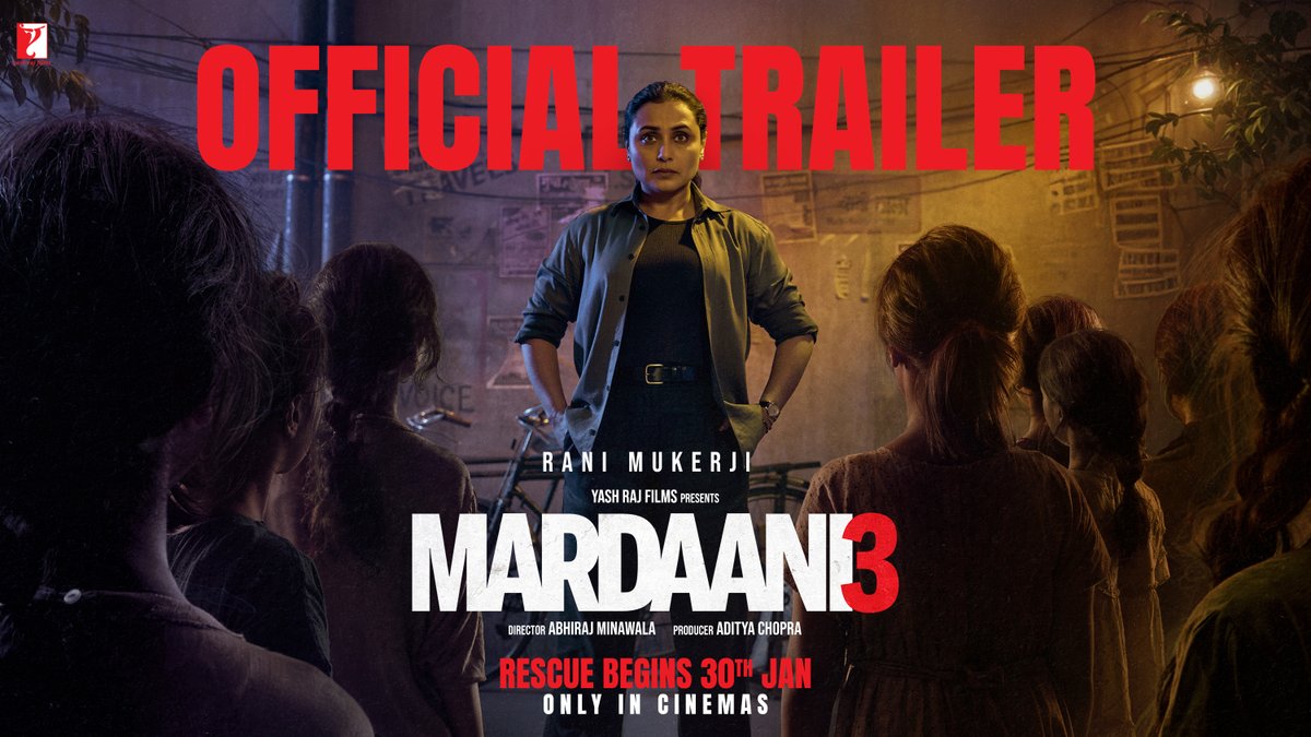 It is a race against time &amp; there will be no mercy. Shivani Shivaji Roy is back to rescue girls who go missing without a trace. #Mardaani3Trailer out now. #Mardaani3 releasing only in cinemas near you on 30th Jan.