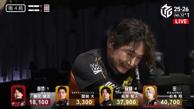 #Mリーグ 2025-26試合ダイジェスト📹 南4局1本場 #萩原聖人 選手の逆転トップのアガリ! 親の白鳥選手がドラ3のリーチ 勝又選手もホンイツのリーチで対抗! しかしアガリをもぎ取ったのは ダマテンを入れていた萩原選手 2軒リーチに対して押し切り逆転トップ⚡ 👇動画タップで今すぐ無料視聴