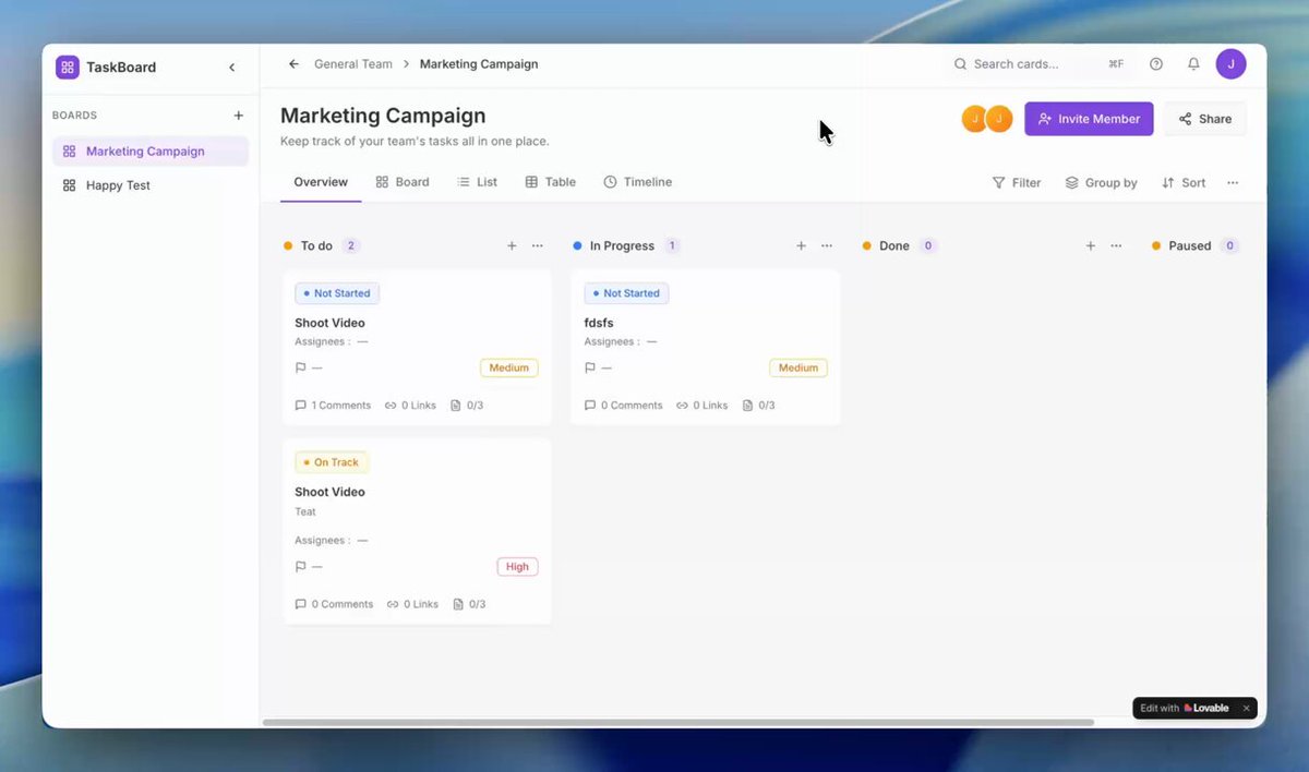 I tried to clone a $50M/year SaaS product using only AI in under 30 minutes. To see if I could build & run it 100x cheaper. The first product that came to mind was Trello—used by millions, charges $10/user/month, and at its core, it's a simple kanban board. The result: a fully functional Trello clone built in ~23 minutes with Lovable. Saving users millions of dollars. Drag and drop, team invites, real-time sync, comments, multiple boards. Here's the technique and full breakdown: