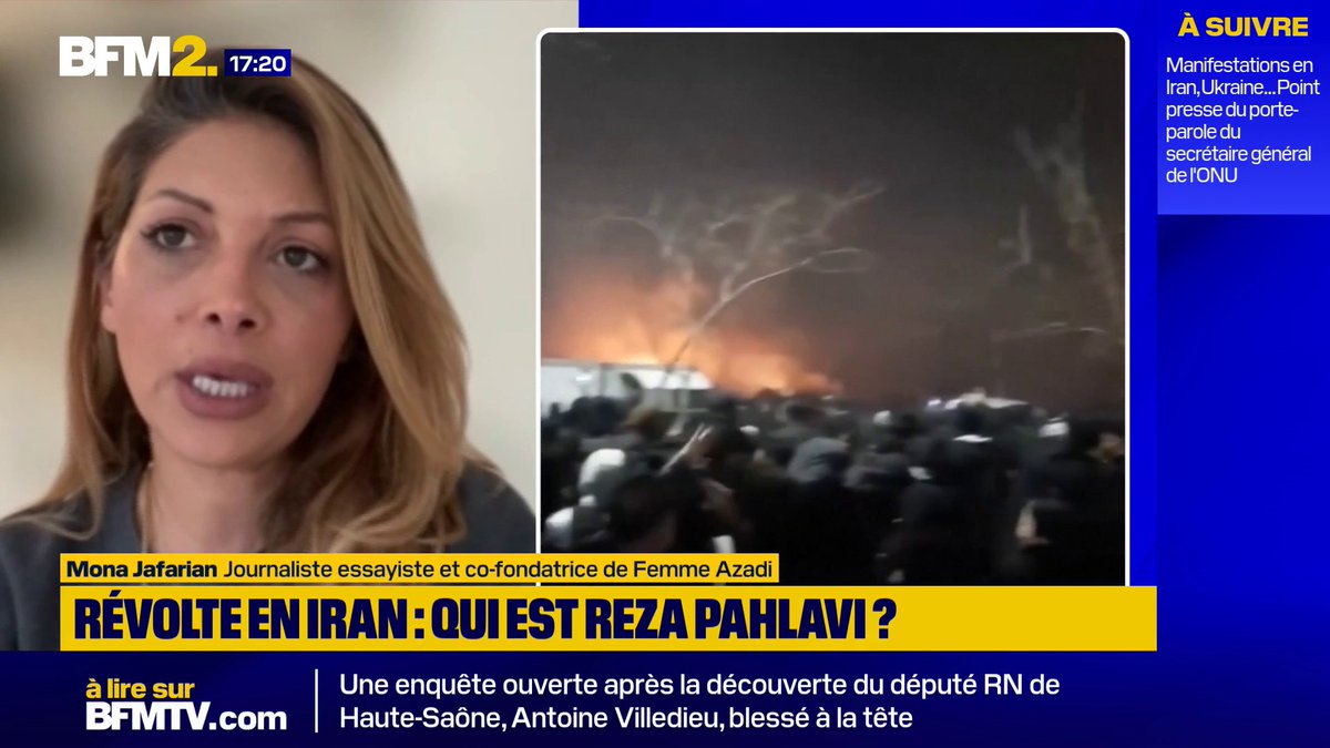 💬"L'unique nom qui est scandé partout dans le pays est bien celui de Reza Pahlavi" Mona Jafarian, militante et co-fondatrice de Femme Azadi détaille le programme du fils de l’ancien Shah d’Iran, considéré par certains comme l'homme providentiel en cas du chute du pouvoir #BFM2