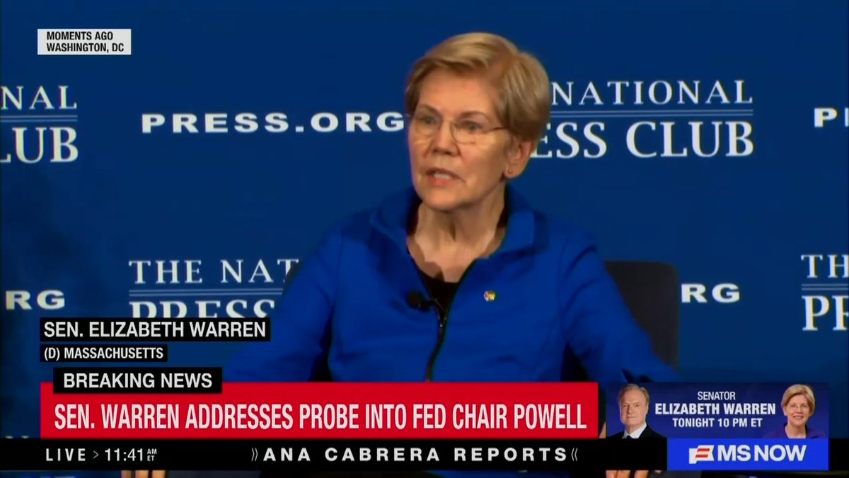 Sen. Warren: Trump is weaponizing the Department of Justice, right out in plain view, to try to take over the Fed as quickly as possible so that he can make political decisions that he thinks will help him rolling into the 2026 elections.