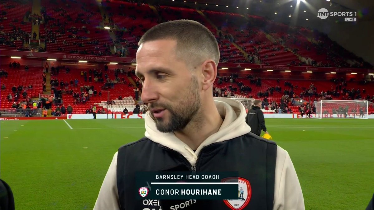 "It's been a rollercoaster" Conor Hourihane discusses his journey to Barnsley manager and previews their tie against Liverpool... 🎙️ Becky Ives 📺 TNT Sports &amp; discovery+ UK