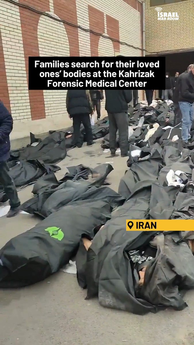 🚨WATCH: Iranian families search for loved ones murdered by the regime among rows of body bags at the Kahrizak Forensic Medical Center near Tehran. This is just from one morgue. The regime's terror forces have massacred protesters over the last two weeks, with the estimated death toll in the thousands.