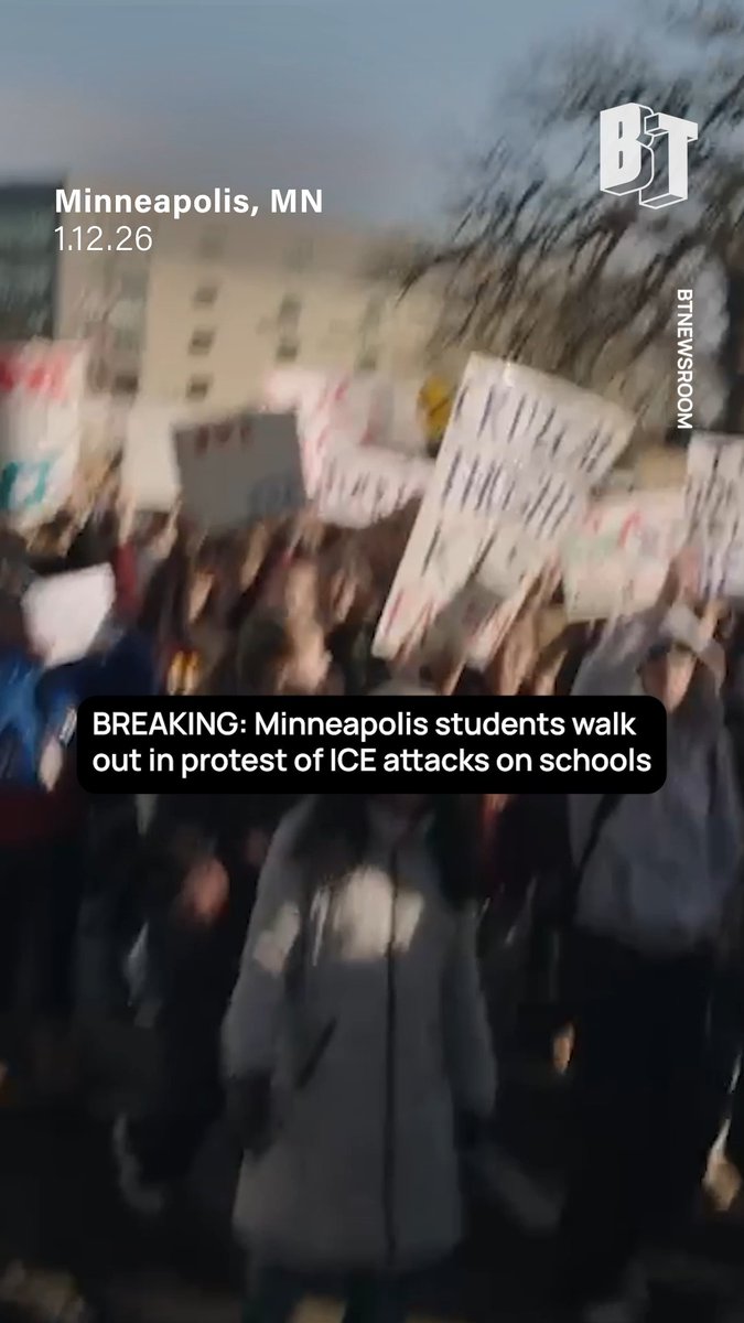 BREAKING: Hundreds of students at Roosevelt High School in Minneapolis walked out of class in protest of ICE assaulting and using chemical weapons against students on campus last week. Minneapolis has become a hotbed of mass protests since the ICE killing of Renee Nicole Good last week, with all sectors of society taking action.