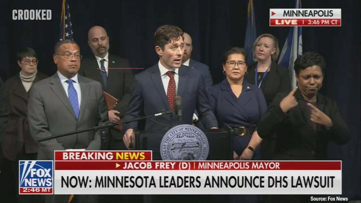 Minneapolis Mayor Jacob Frey announces a lawsuit against DHS: “What we are seeing right now is not normal immigration enforcement. We are not asking ICE to not do ICE things. We are asking this federal government to stop the unconstitutional conduct that is invading our streets each and every day.”