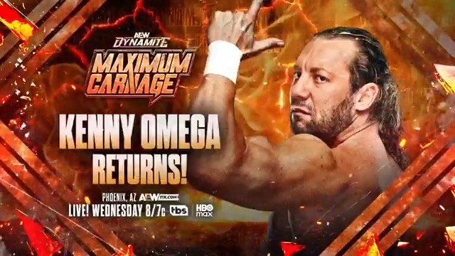 #AEWDynamite MAXIMUM CARNAGE LIVE, 8/7c, TBS + HBO Max Wed. 1/14! Kenny Omega Returns! Omega stated his intentions for Maxwell Jacob Friedman™️ and the AEW World Championship. Find out what happens when Kenny Omega returns, THIS WEDNESDAY!