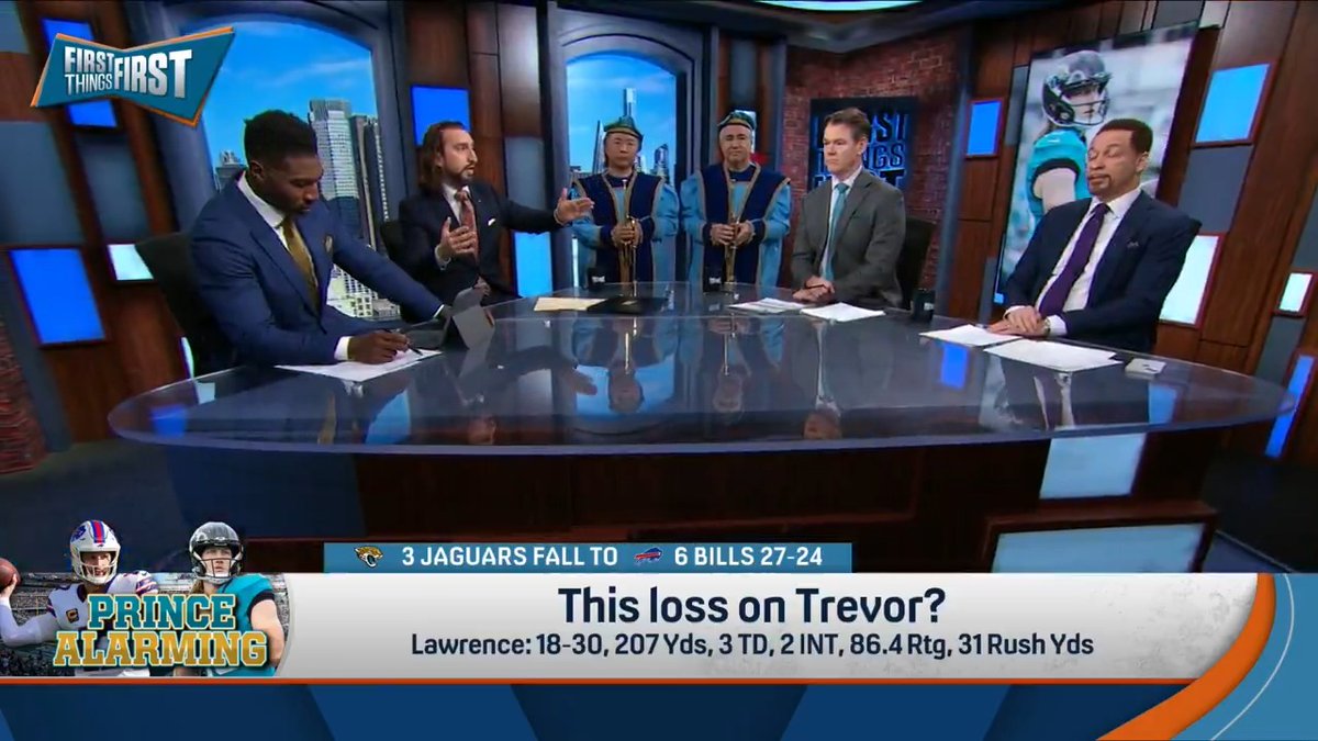 The trumpeters surprised nick wright and came out playing sad prince music in honor of the Jaguars’ loss 🤴🎺😭