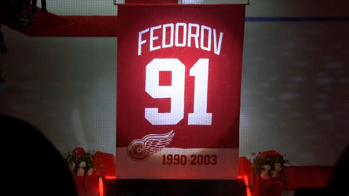 No. 91, forever in the rafters in Detroit ❤️ Congratulations, Sergei Fedorov!