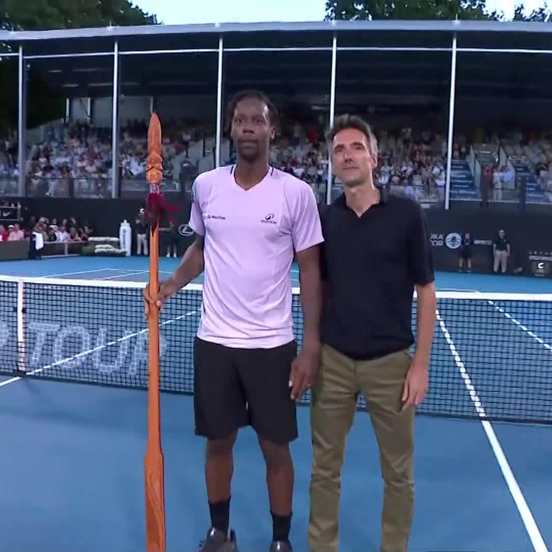 Bidding adieu to a legend, and the oldest champion in tournament history! Gael Monfils is honored by the #ASBClassic after his last appearance in Auckland.