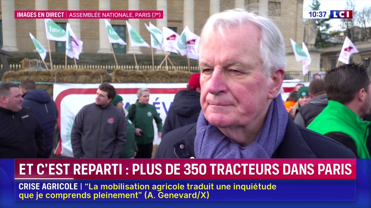 🔴 Colère agricole : 350 tracteurs dans les rues de Paris 🗣️ "Les agriculteurs ne sont pas ici, Place de la Concorde, par plaisir. Il y a une vraie détresse. Ils doivent savoir que les gens comme moi, qui sont députés, sont avec eux", déclare Michel Barnier