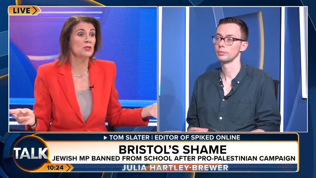 🚨 "Get your kids the HELL out of Bristol Brunel academy! They are in danger." Julia Hartley-Brewer's reaction to the news that a Jewish MP was banned from visiting a school after a campaign of intimidation by pro-Palestinian teachers. Julia Hartley-Brewer